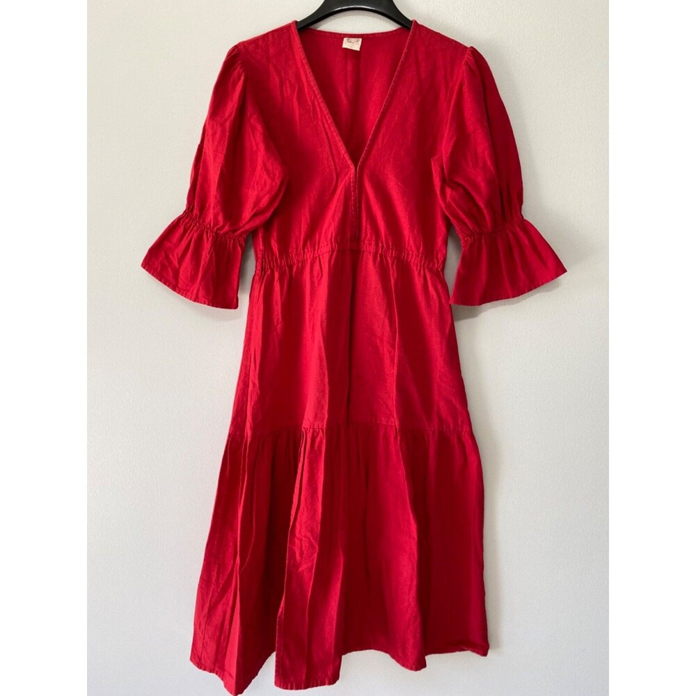 BALI ELF Made By Hand Women's Red Linen Dress Size L